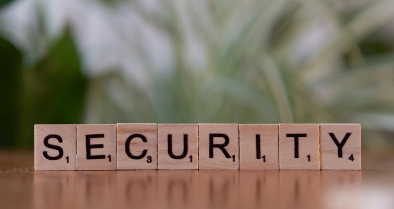 Illustration of network security concept with firewall, shield, and secure connections