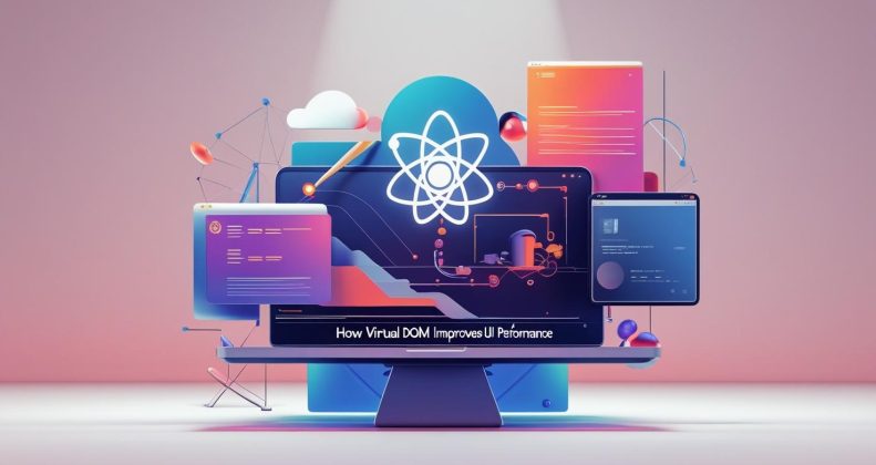 React.js Virtual DOM concept illustration showing improved UI performance