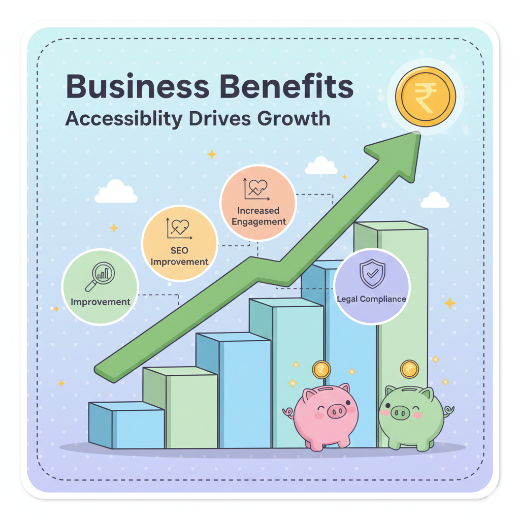 Accessibility boosting SEO and business growth illustrated graphically.