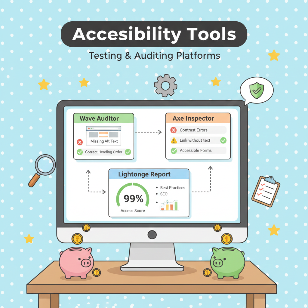 Popular accessibility testing tools shown in an illustration.