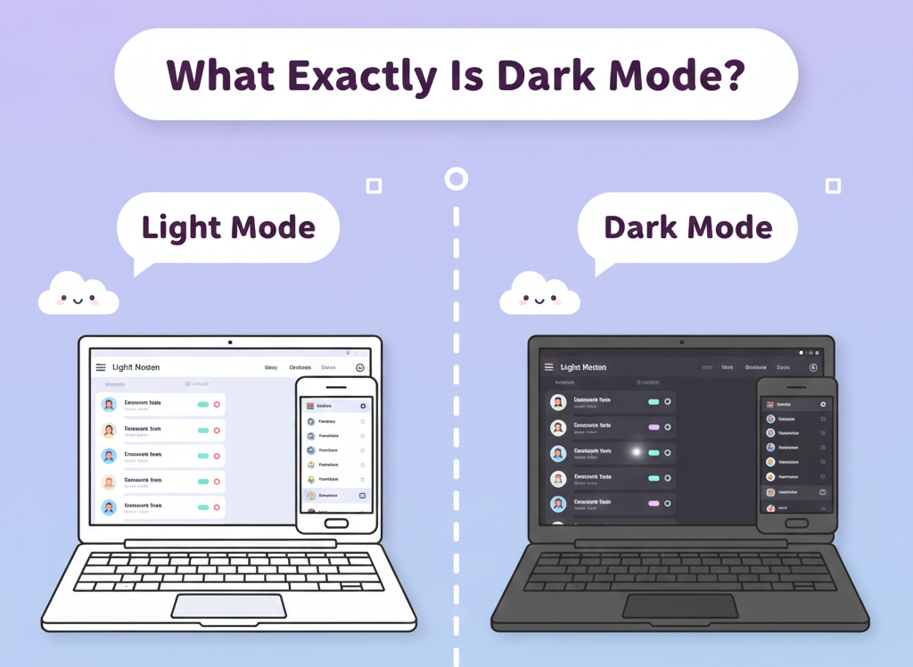 Comparison of light mode and dark mode UI.