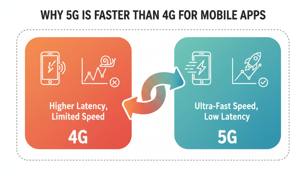 5G vs 4G comparison showing speed and latency differences in mobile applications