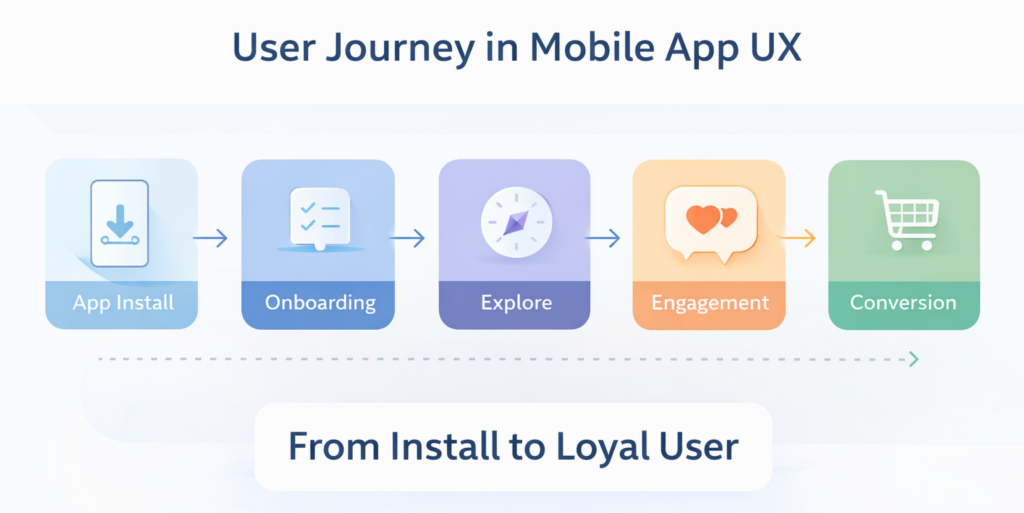 User journey flow in mobile app UX design