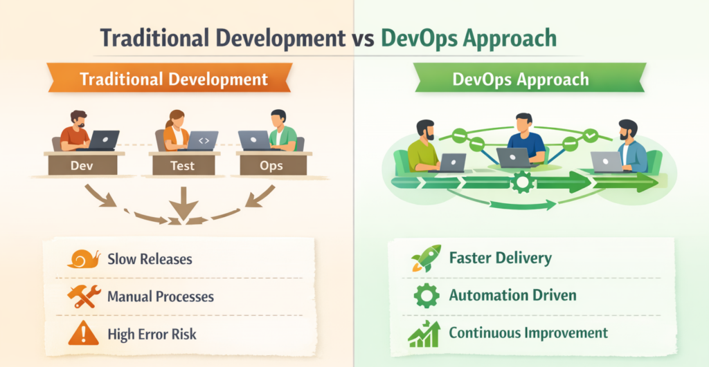Role of DevOps in faster product delivery comparison between traditional and DevOps