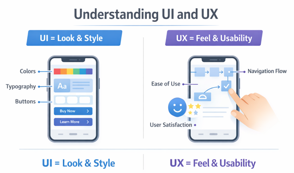 difference between ui and ux mobile app diagram