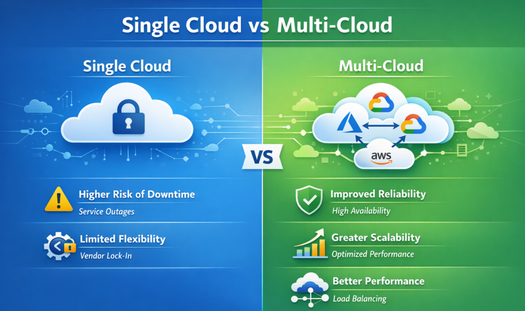 single cloud vs multi cloud comparison infographic