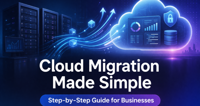 Cloud Migration Made Simple concept with data transfer to cloud