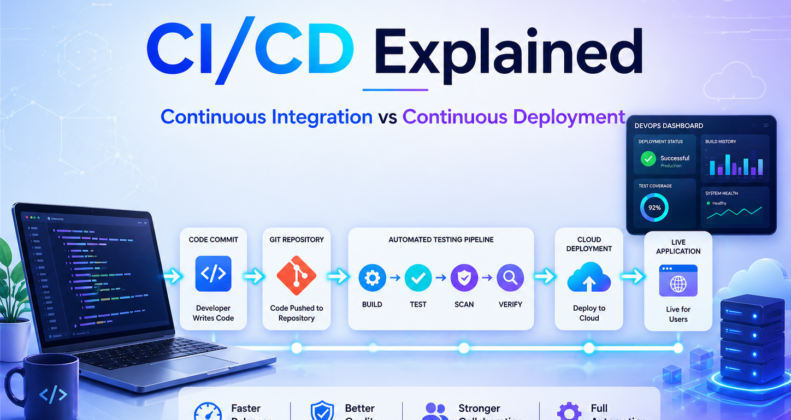 Continuous Integration vs Continuous Deployment CI/CD workflow illustration