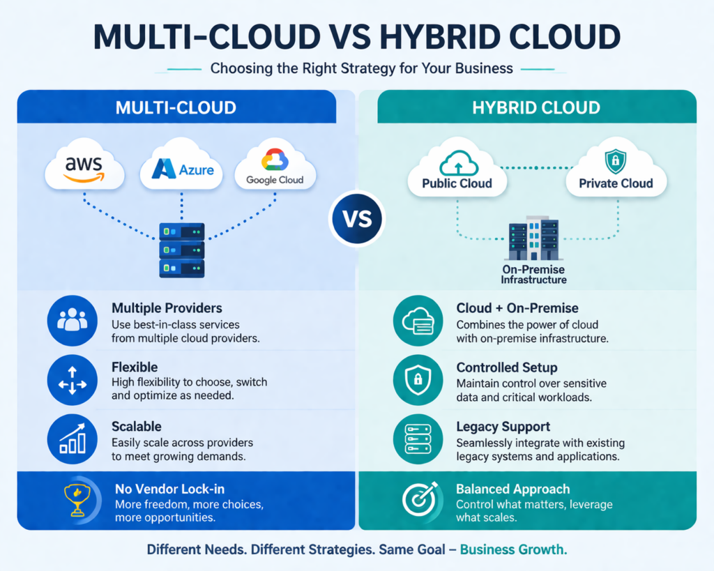 Comparison between multi-cloud and hybrid cloud strategies