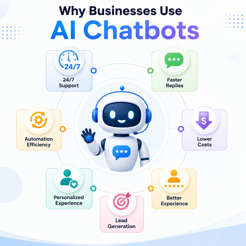 Business advantages of AI-powered chatbots including automation and customer satisfaction