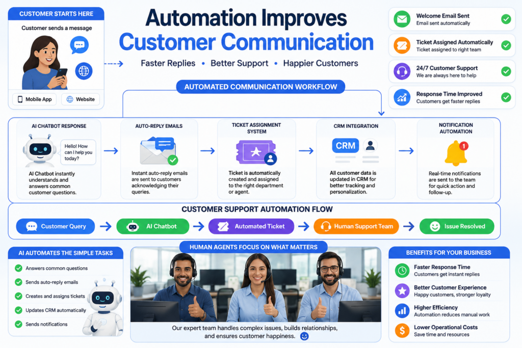Customer support automation workflow using AI chatbot and automated ticket systems