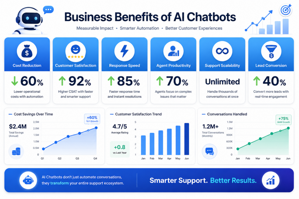 Business benefits of AI chatbots in customer support