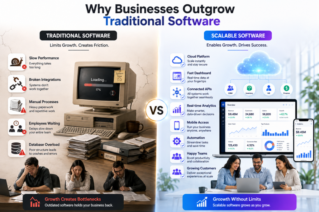 Comparison between traditional software and scalable software