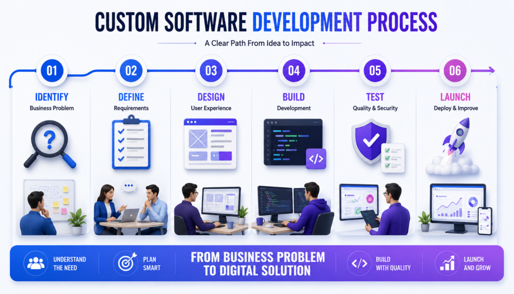 Custom software development process from business requirements to launch