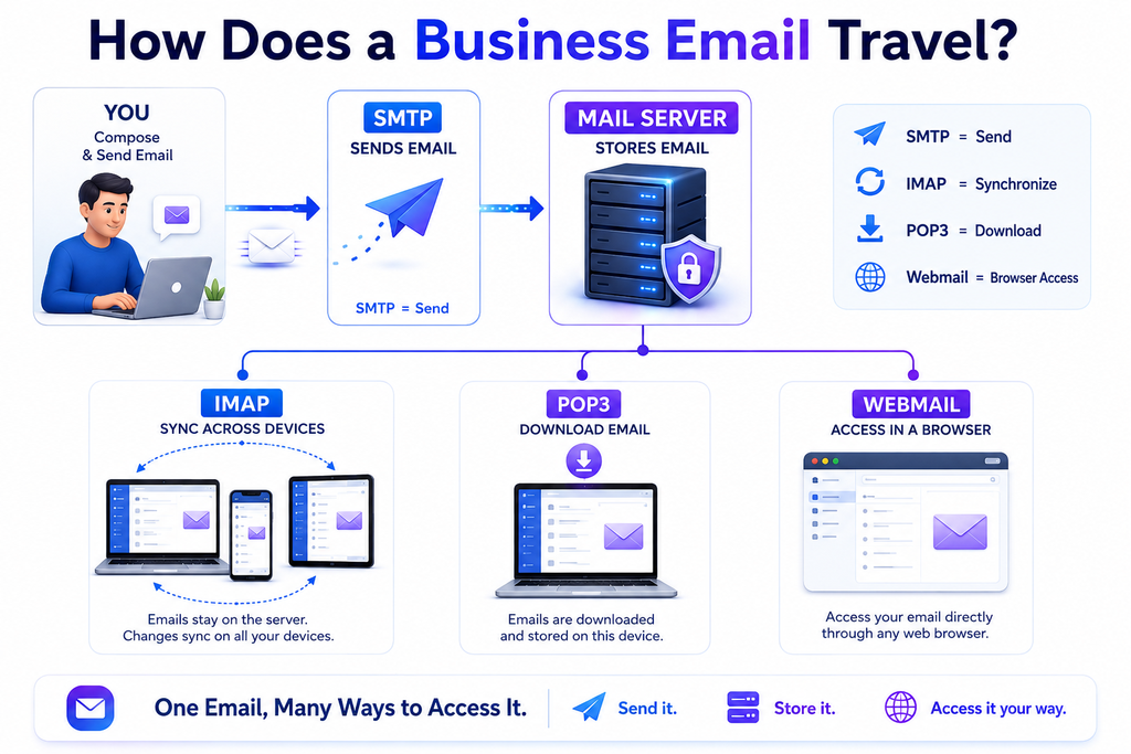 SMTP IMAP POP3 and webmail explained for business email