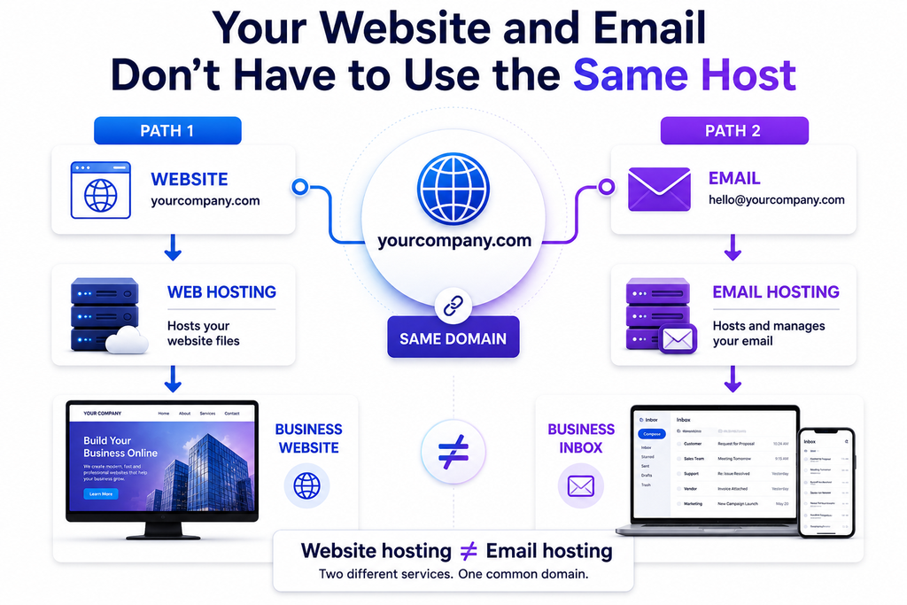 Website hosting and email hosting can use different services