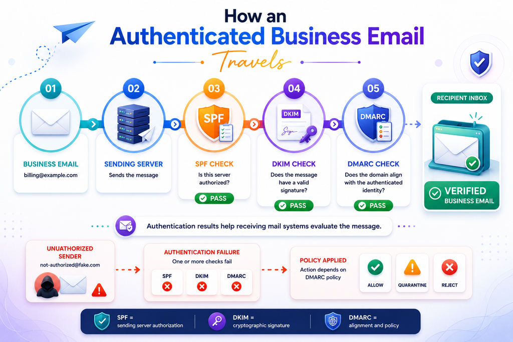 How SPF DKIM and DMARC authenticate business email