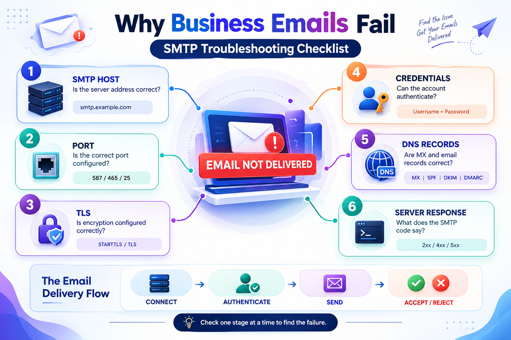 SMTP troubleshooting checklist for diagnosing business email delivery failures