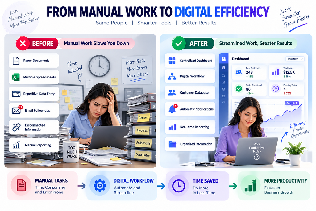 Technology helps small businesses grow faster by replacing manual work with digital workflows